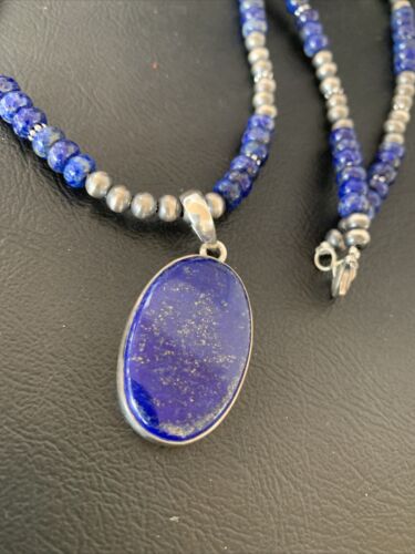 Native American Navajo Blue Lapis Pendant Necklace | Sterling Silver | Authentic Handmade | 11914