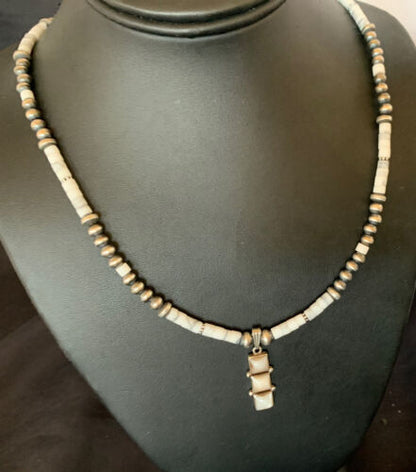 Navajo White Buffalo Turquoise Pendant Set | Sterling Silver | Authentic Native American Handmade | 12246
