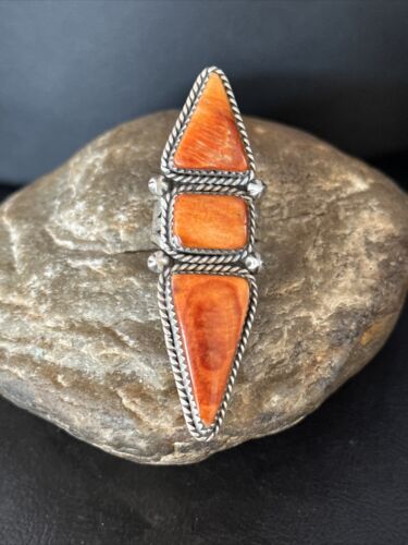 Navajo Orange Spiny Oyster Multi-Stone Ring | Authentic Native American Sterling Silver | Multi-Stone | Sz 7.5 | 14504