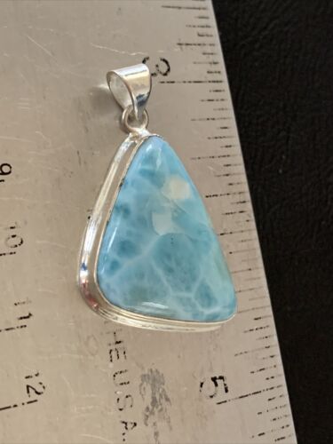 Navajo Sterling Silver Beads Necklace | Blue Larimar Pendant | Authentic Native American Handmade | 10830