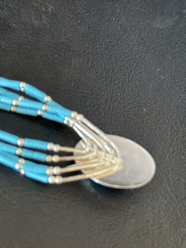 Navajo Liquid Silver Heishi 5-Strand Necklace | Turquoise Pendant | Sterling Silver | 14821