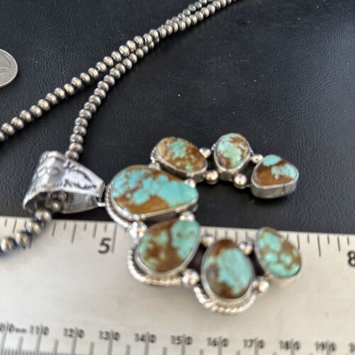 Navajo Blue #8 Turquoise Squash Blossom Necklace Pendant | Authentic Native American Sterling Silver | Naja | 14241