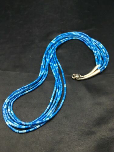 Navajo Lapis Lazuli Tube Heishi Bead 5-Strand Necklace | Sterling Silver | Authentic Native American Handmade | 4197