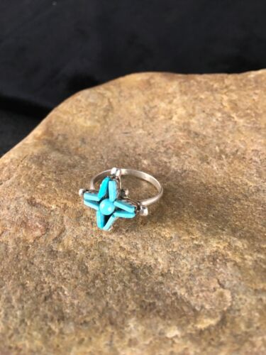 Zuni Blue Turquoise Needle Point Ring | Authentic Native American Sterling Silver | Multi-Stone | Sz 6 | 8776