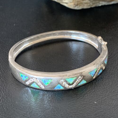 Navajo Blue Fire Opal Inlay Bracelet | Sterling Silver | 7" | Authentic Native American Handmade | 13126