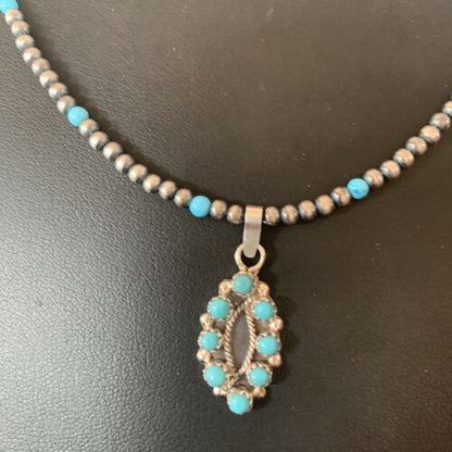 Zuni Blue Turquoise Multi-Stone Pendant | Authentic Native American Sterling Silver | Multi-Stone | 12059