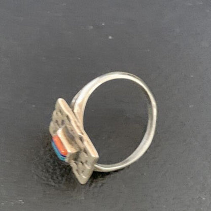 Native American Women's Navajo Green Turquoise Coral Inlay Ring | Sz 7.5 | 13159