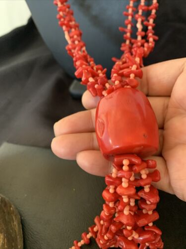 Navajo Red Pink Coral Pendant Necklace | Stainless Steel | 30" | Authentic Native American Handmade | 11711