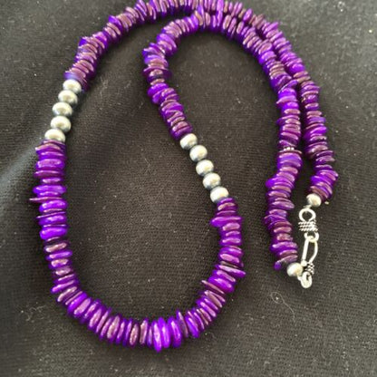 Navajo Pearls Purple Mother of Pearl Necklace | Sterling Silver | Authentic Native American Handmade | 20" | 01151