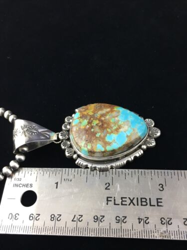 Navajo Kingman Blue Turquoise Pendant Necklace | Sterling Silver Pearls | Authentic Native American Handmade | 10093
