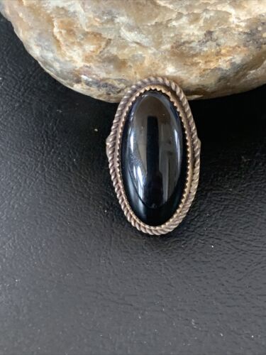 Native American Old Pawn Navajo Black Onyx Ring | Sterling Silver | Sz 7 | 11947