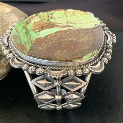Navajo Men's Bracelet | Sterling Silver Green Gaspeite | Authentic Native American Handmade | 2047