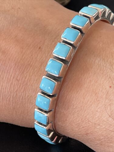 Sleeping Beauty Blue Turquoise Cuff Bracelet |  Sterling Silver | Authentic Native American Handmade | 1558