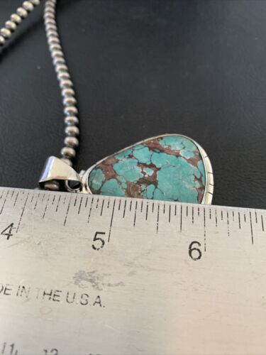 Men's Navajo Pearl Necklace with Blue Spiderweb Turquoise Pendant | Sterling Silver | 10543