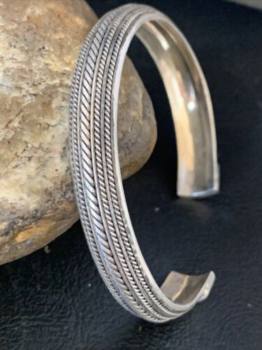 Navajo Stamped Cuff Bracelet | Old Pawn Sterling Silver | Authentic Native American Handmade | 14191