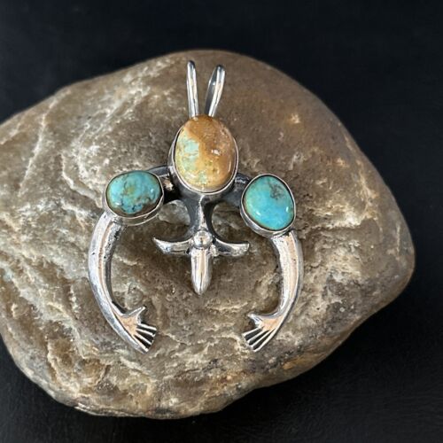 Navajo Sterling Silver Royston Turquoise Naja Pendant | Authentic Native American Handmade | 14666