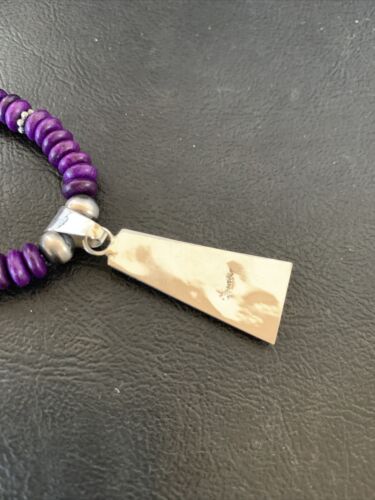 Authentic Native American Navajo Pearl Necklace with Purple Sugilite Pendant | Sterling Silver | 18" | 12349