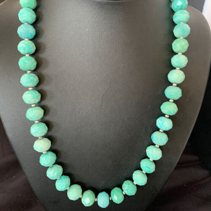 Navajo Chunky Amazonite Bead Necklace | Sterling Silver Pearls | 20" | Authentic Native American Handmade | 13411