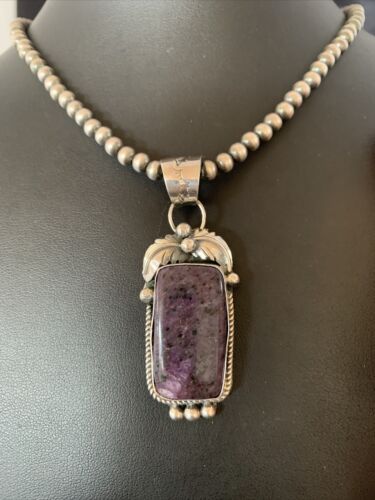 Native American Sterling Silver Navajo Pearl Purple Sugilite Pendant | Authentic Handmade | 12444
