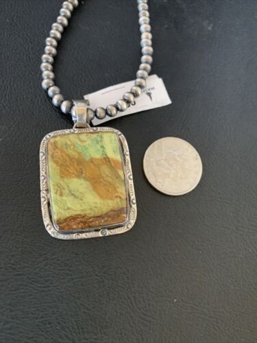 Navajo Pearls Necklace with Sterling Silver Green Gaspeite Beads Pendant | Authentic Native American Handmade | 395