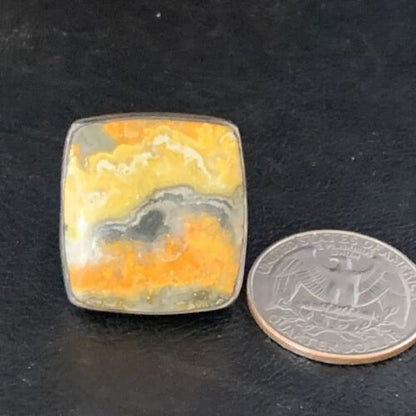 Yellow Square Bumble Bee Jasper Ring Sz 8 Adjustable | Navajo Sterling Silver | Handmade 14022