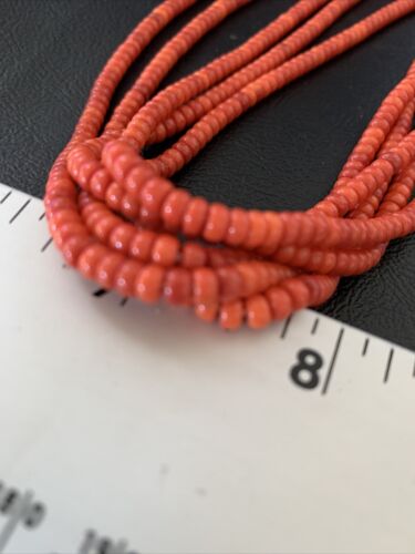 Navajo Red Coral 5-Strand Sterling Silver Turquoise Bead Necklace 22" | Native American Jewelry 12622