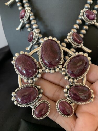 Navajo Purple Spiny Squash Blossom Naja Pendant | Sterling Silver | Authentic Native American Handmade | 12182 - Masha USA