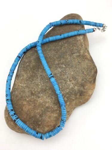 Navajo Blue Turquoise Heishi Bead Necklace | 20" | 6mm | Sterling Silver | Authentic Native American Handmade | 1341