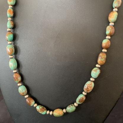 Navajo Pearls Royston Bead Green Turquoise Necklace | Sterling Silver | Authentic Native American Handmade | 20" | 11464