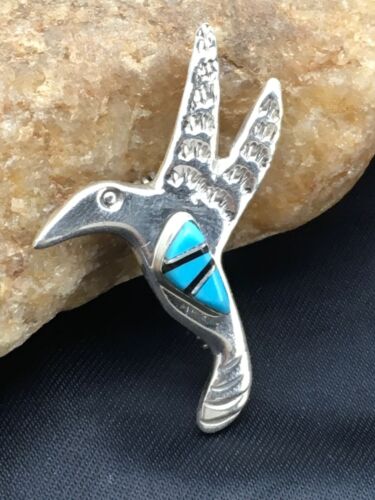 Navajo Hummingbird Inlay Pin | Turquoise | Sterling Silver | Authentic Native American Handmade | 2903
