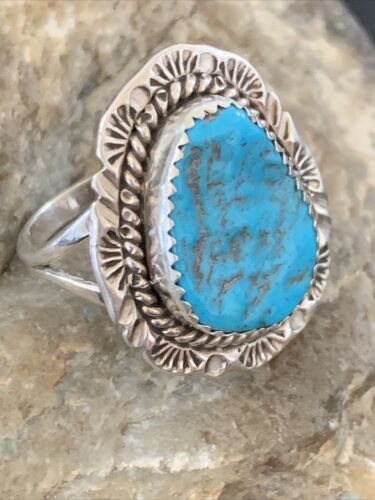 Southwestern Navajo Blue Kingman Turquoise Ring | Sterling Silver | Sz 8 | 12211