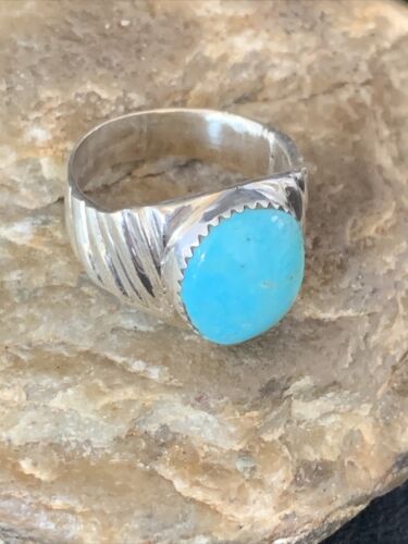 Navajo Blue Kingman Turquoise Ring | Sterling Silver | Sz 11 | Authentic Native American Handmade | 14148