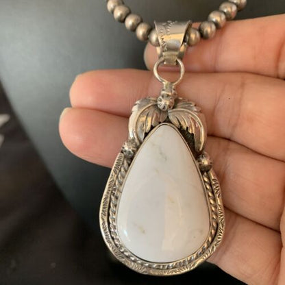 Men's Women's White Buffalo Turquoise Pendant | Sterling Silver Necklace | Native American Handmade | 14197 - Masha USA