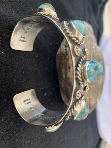 Navajo Green Sonoran Gold Turquoise Cuff Bracelet | Sterling Silver | 5 Stone | Authentic Native American Handmade | 864