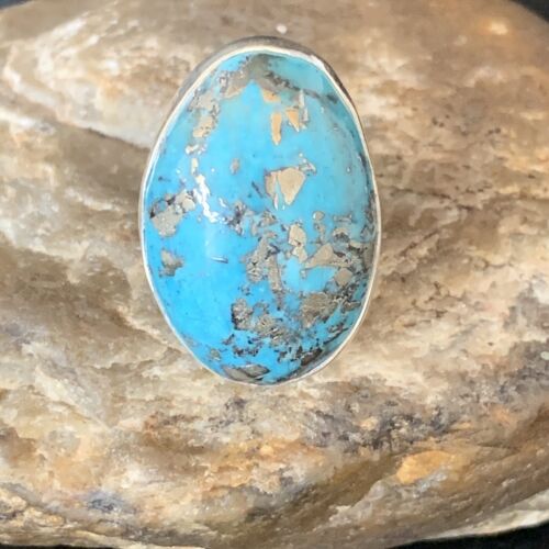 Navajo Blue Turquoise Adjustable Ring | Sterling Silver | Sz 8.5 | Authentic Native American Handmade | 14035