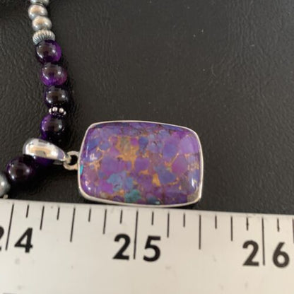 Navajo Pearl Purple Mojave Turquoise Onyx Pendant Necklace | Sterling Silver | Native American Handmade | 13402