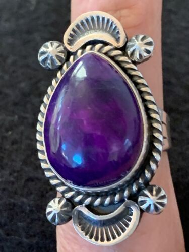 Navajo Purple Sugilite Ring | Sterling Silver | Sz 7.5 | Authentic Native American Handmade | 4133