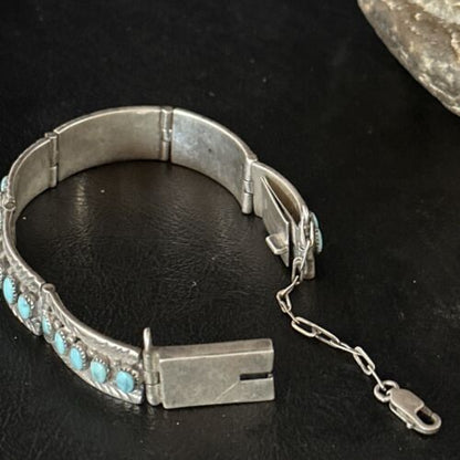 Native American Navajo Blue Turquoise Link Bracelet | Sterling Silver | 14650