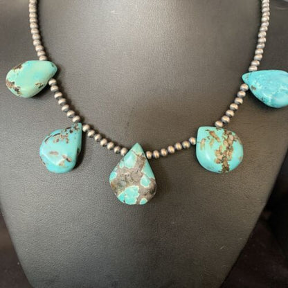 Teardrop Blue Turquoise Necklace | Navajo Pearls | Sterling Silver | 20" | 13964