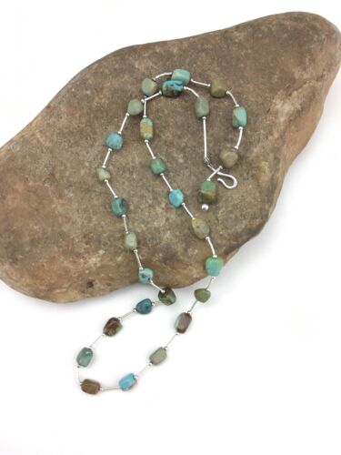 Liquid Silver Heishi Turquoise Bead Necklace | 20" | Authentic Native American Handmade | 1091