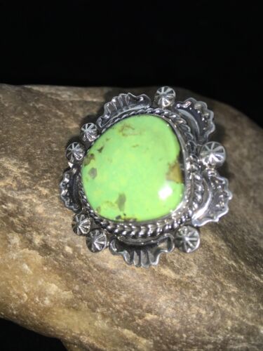 Native American Navajo Green Gaspeite Ring | Sterling Silver | Sz 7 | 1803