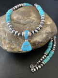 Navajo Pearl Necklace with Blue Turquoise Inlay Pendant | Sterling Silver | Authentic Native American Handmade | 12500