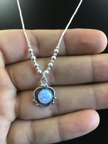 Children's Girls Heishi Beads Sterling Necklace | 15" | Opal Pendant | Navajo Jewelry | 10117