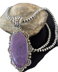 Southwestern Navajo Pearls Necklace | Sterling Silver Charoite Pendant | Authentic Native American Handmade | 01279