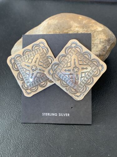 Southwestern Women's Navajo Stamped Earrings | Sterling Silver | Authentic Native American Handmade | 1673