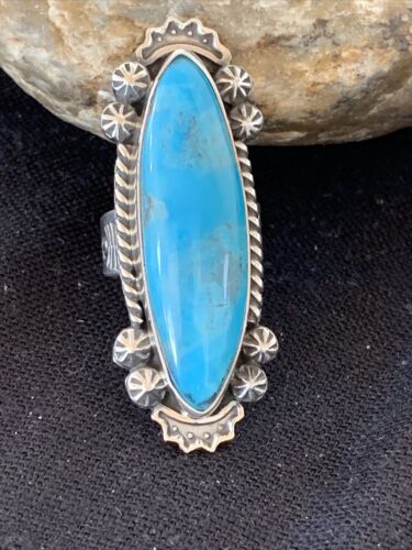 Native American Women's Navajo Blue Kingman Turquoise Ring | Sterling Silver | Sz 8 | 1010