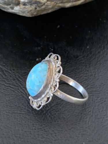 Southwestern Old Pawn Navajo Blue Turquoise Ring | Sterling Silver | Sz 5 | Authentic Native American Handmade | 10781