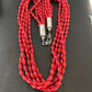Navajo Red Coral 5-Strand Necklace | Sterling Silver Barrel Beads | 22" | Authentic Native American Handmade | 10438