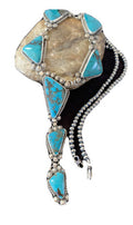Navajo Lariat Necklace | Spiderweb Turquoise Pendant | Sterling Silver Navajo Pearls | 1187