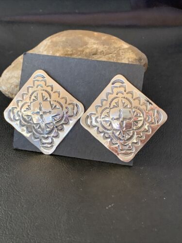Southwestern Women's Navajo Stamped Earrings | Sterling Silver | Authentic Native American Handmade | 1675